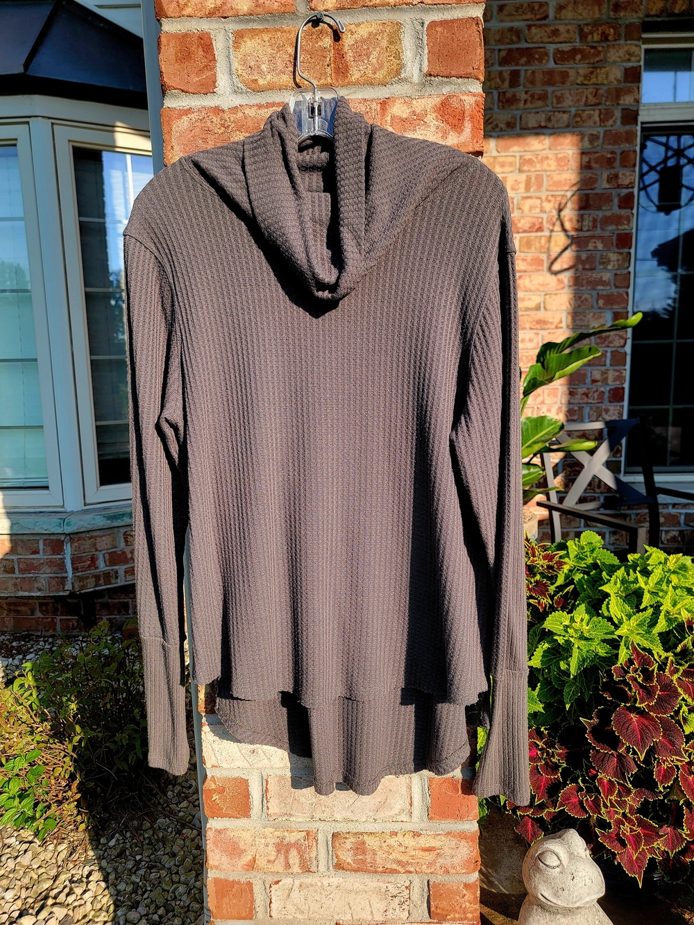 Women's Susina Green Long Sleeve Waffle Knit Top With Cowl Neck